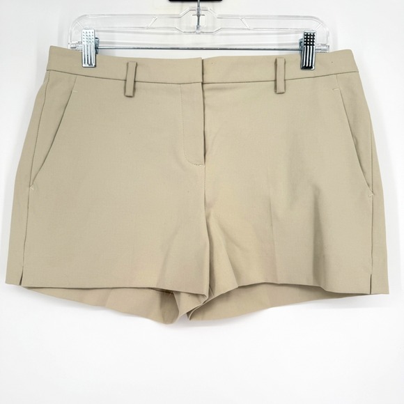 Theory Pants - NWT Theory Kasim Shorts Oat Khaki Checklist Light Stretch Cotton Mid Rise 8